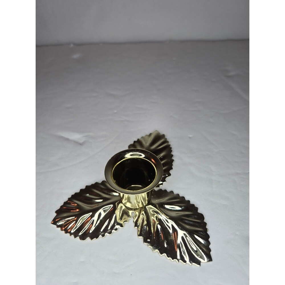 Brass Metal Candle Holder Leaf Design - Picture 2 of 10